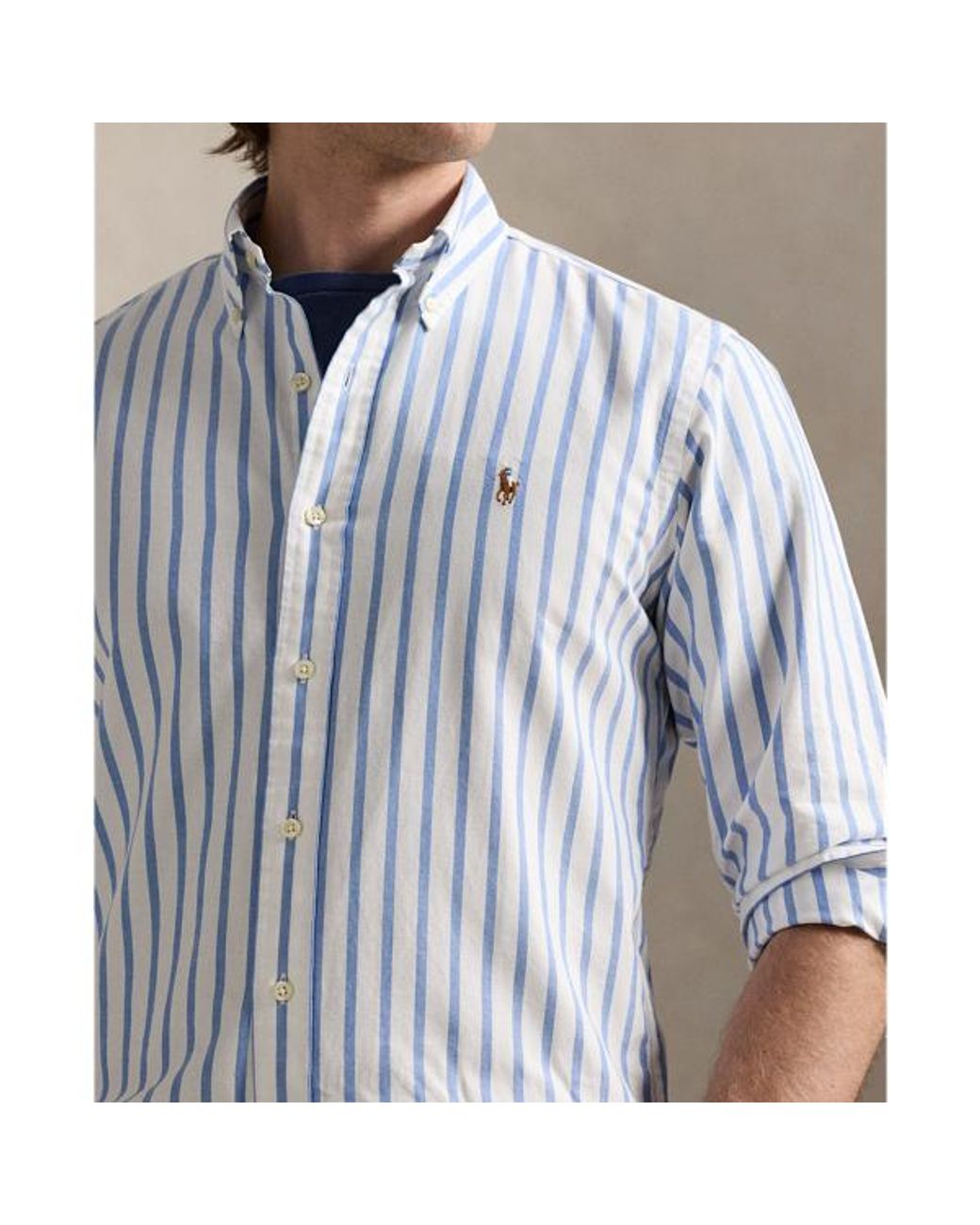 Polo Ralph Lauren Classic Fit Striped Oxford Shirt in Blue for Men | Lyst