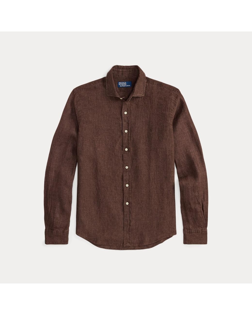 Polo Ralph Lauren Brown Custom Fit Slub Linen Shirt for men