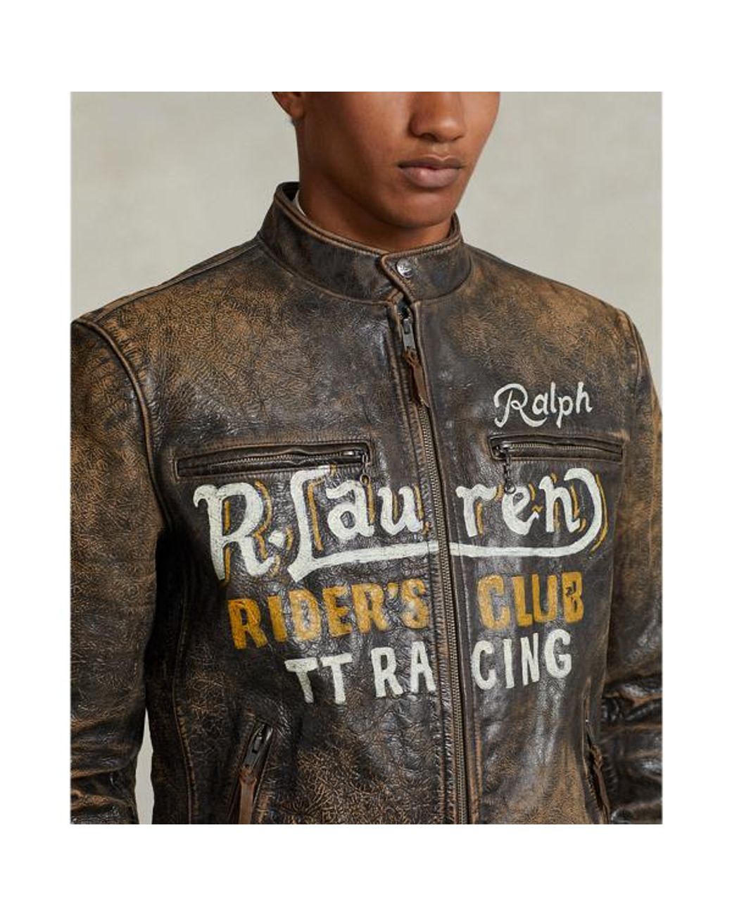 Polo Ralph Lauren Hand painted Leather Cafe Racer Jacket in Brown for Men Lyst UK