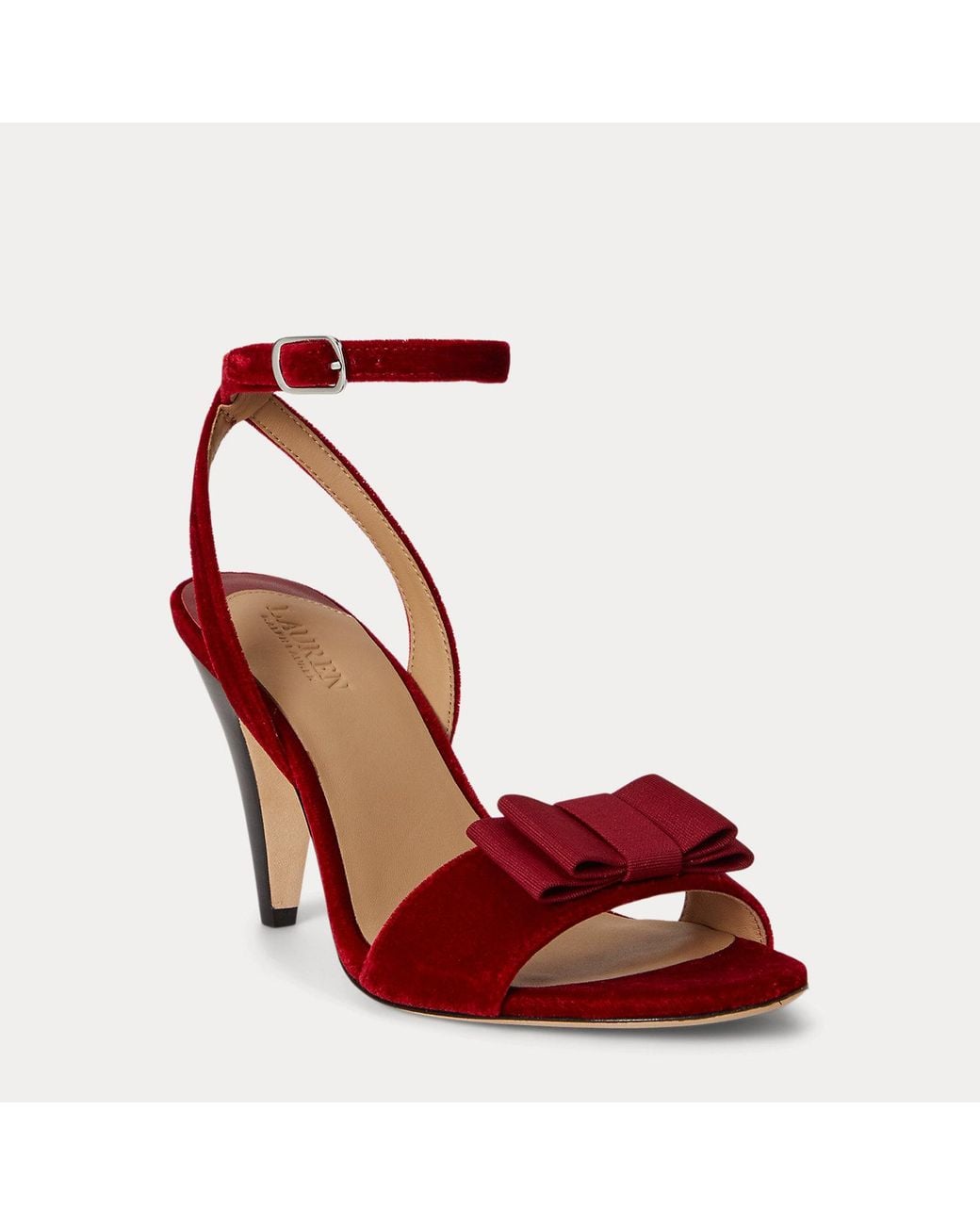 Ralph Lauren Red Gracy Bow-Trim Velvet Sandal