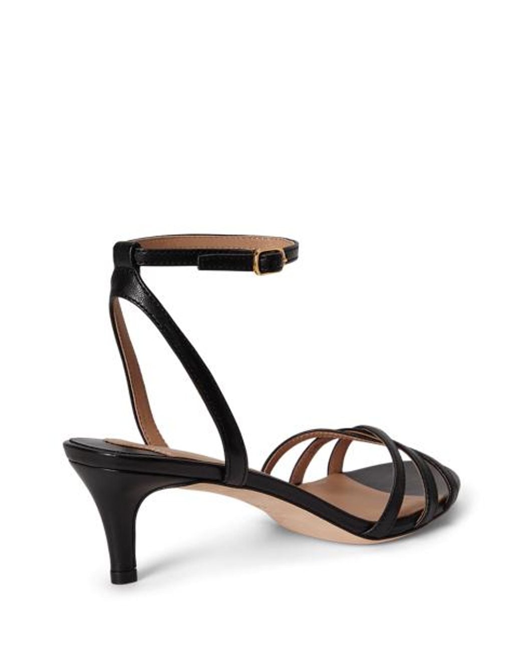 Ralph Lauren Black Kendyl Kitten-Heel Glazed Leather Sandal
