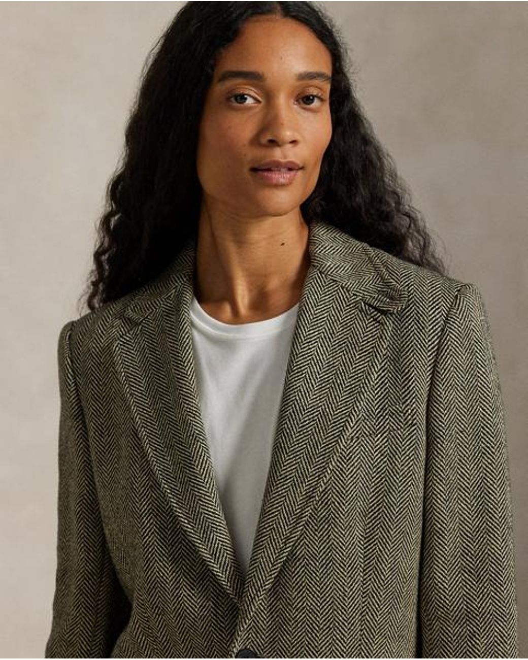 Ralph Lauren Gray Single-Breasted Herringbone Blazer