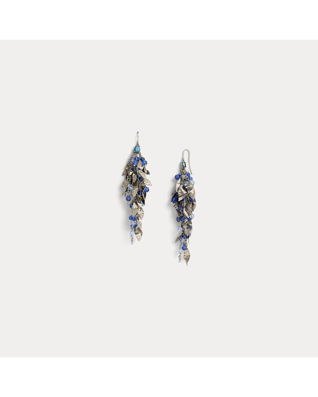 Ralph Lauren Gray Leaf Crystal Fringe Earrings