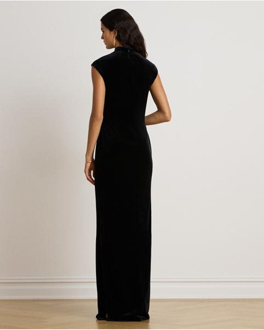 Ralph Lauren Black Stretch Velvet Mockneck Gown
