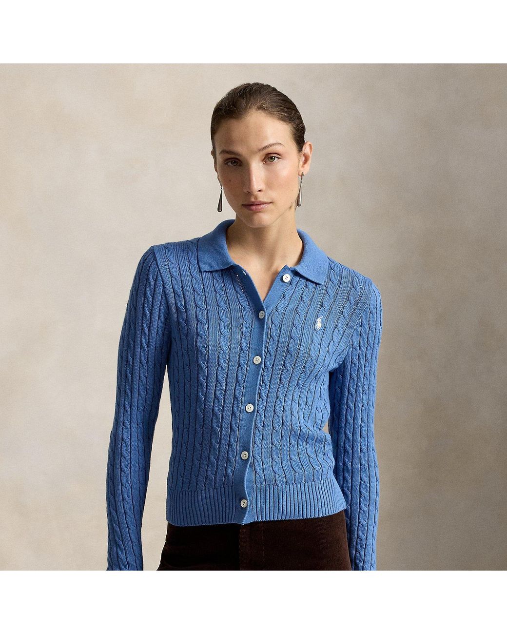 Polo Ralph Lauren Brown Cable-Knit Cotton Cardigan
