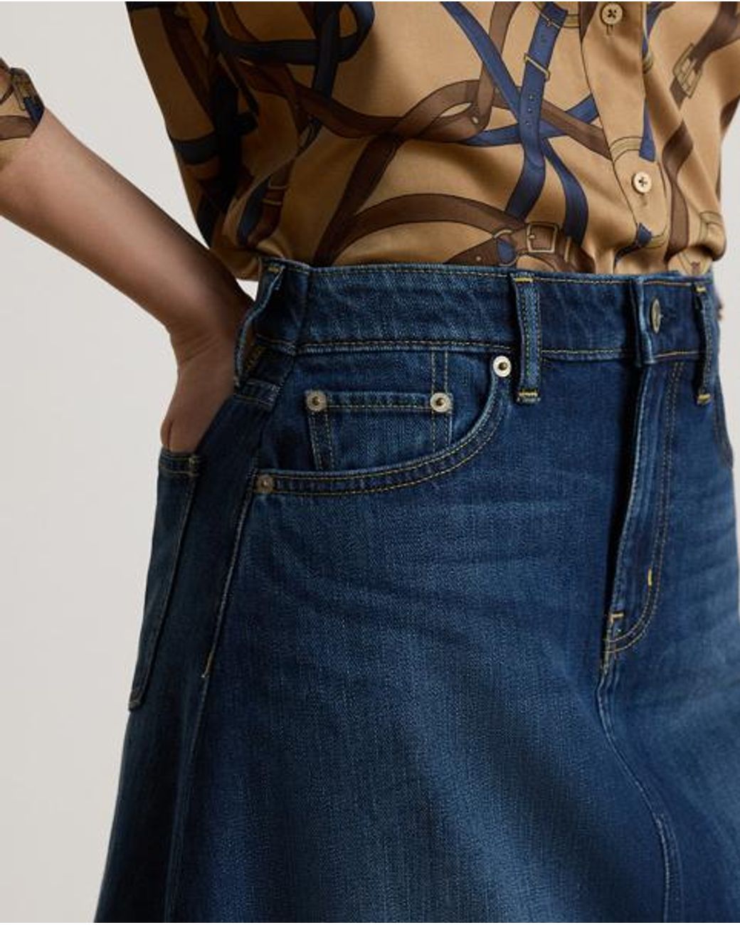 Ralph Lauren Blue Denim A-Line Midi Skirt