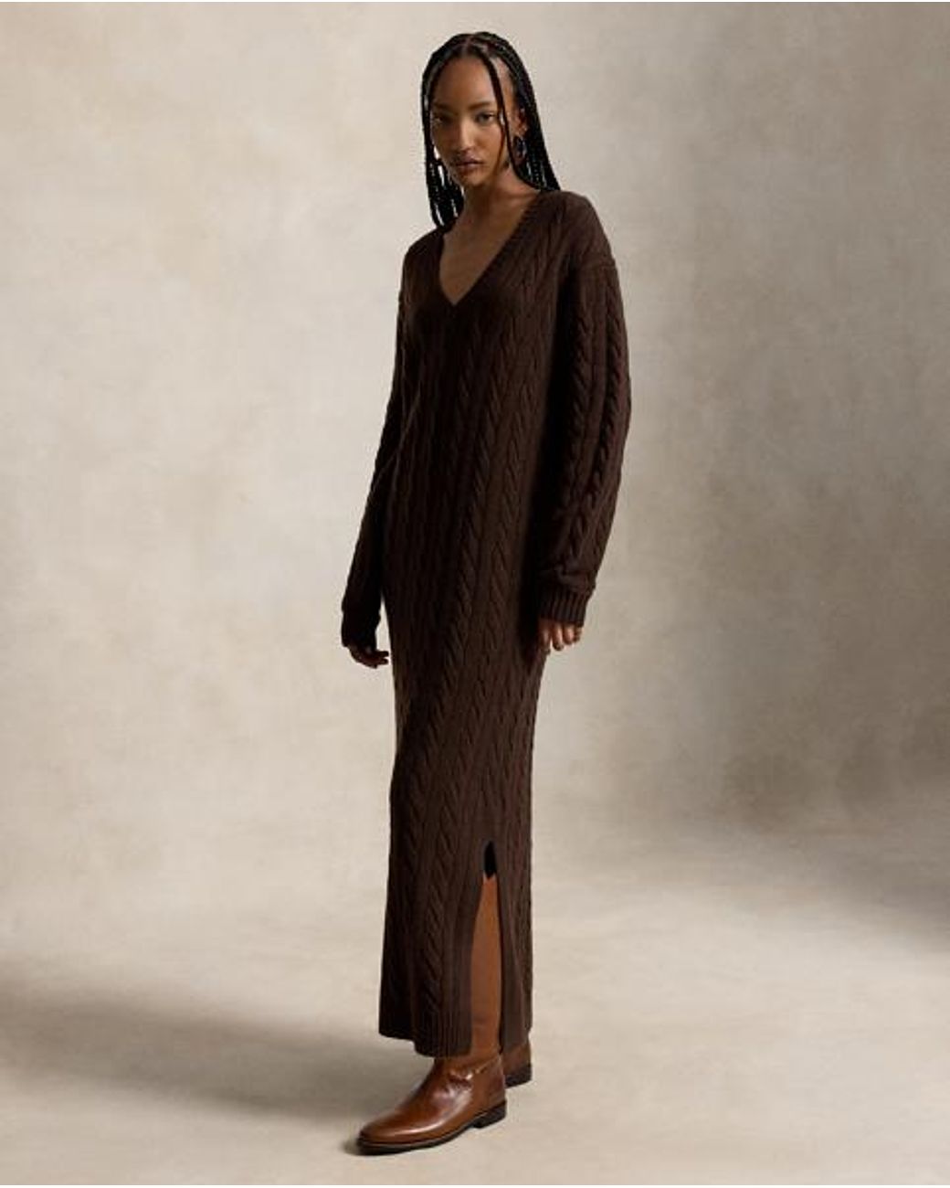 Polo Ralph Lauren Black Cable-Knit V-Neck Jumper Dress