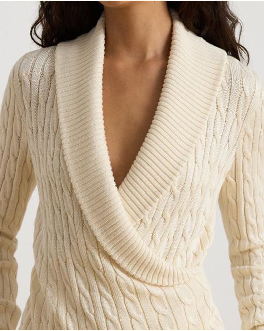 Ralph Lauren Natural Cable Cotton-Blend Shawl-Collar Sweater