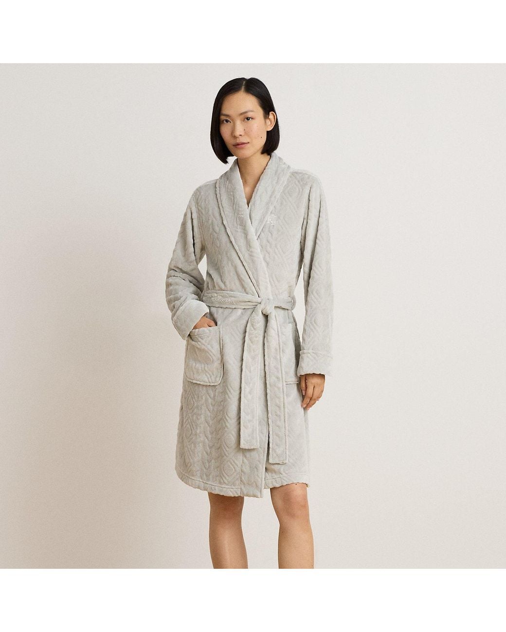 Ralph Lauren Gray Aran-Clipped Chenille Shawl-Collar Robe