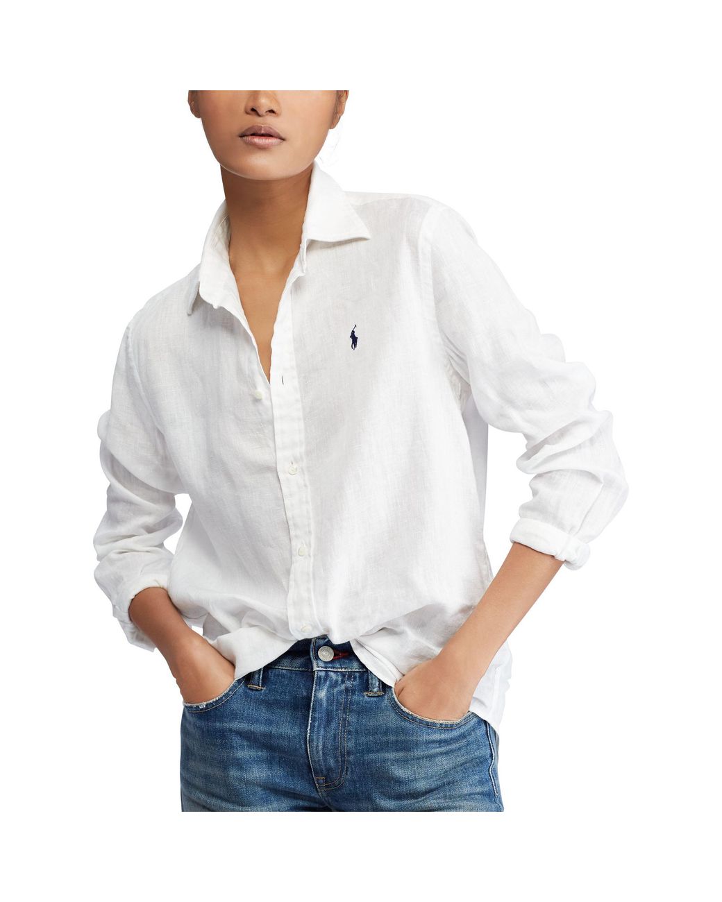 Womens Tops Polo Ralph Lauren Tops Polo Ralph Lauren Cotton Relaxed Fit Shirt in White 