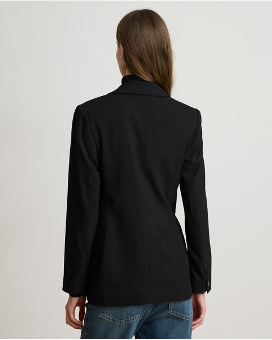 Ralph Lauren Black Double-Breasted Wool Crepe Blazer