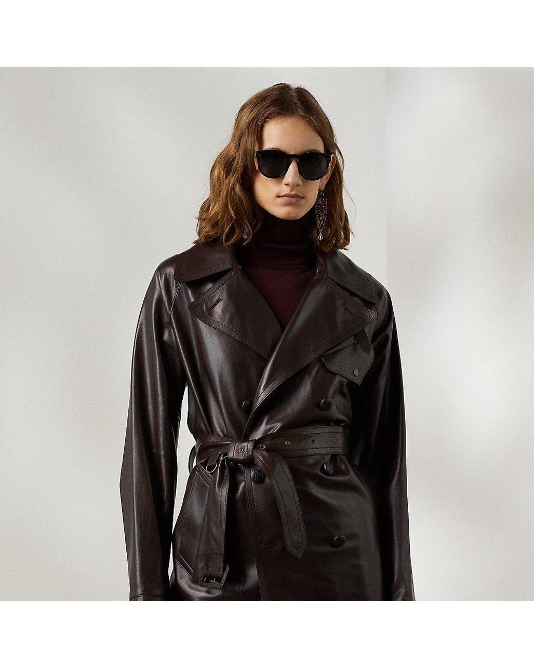 Ralph Lauren Collection Ralph Lauren Antonella Plongé Leather Coat in Black  | Lyst