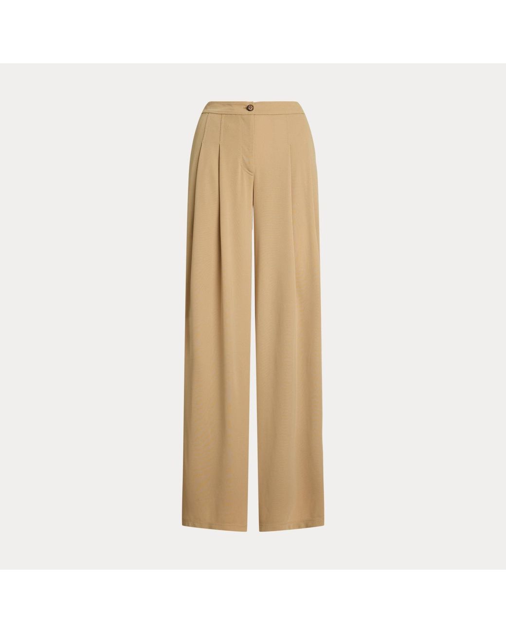Ralph Lauren Natural Pleated Stretch Jersey Wide-Leg Trousers