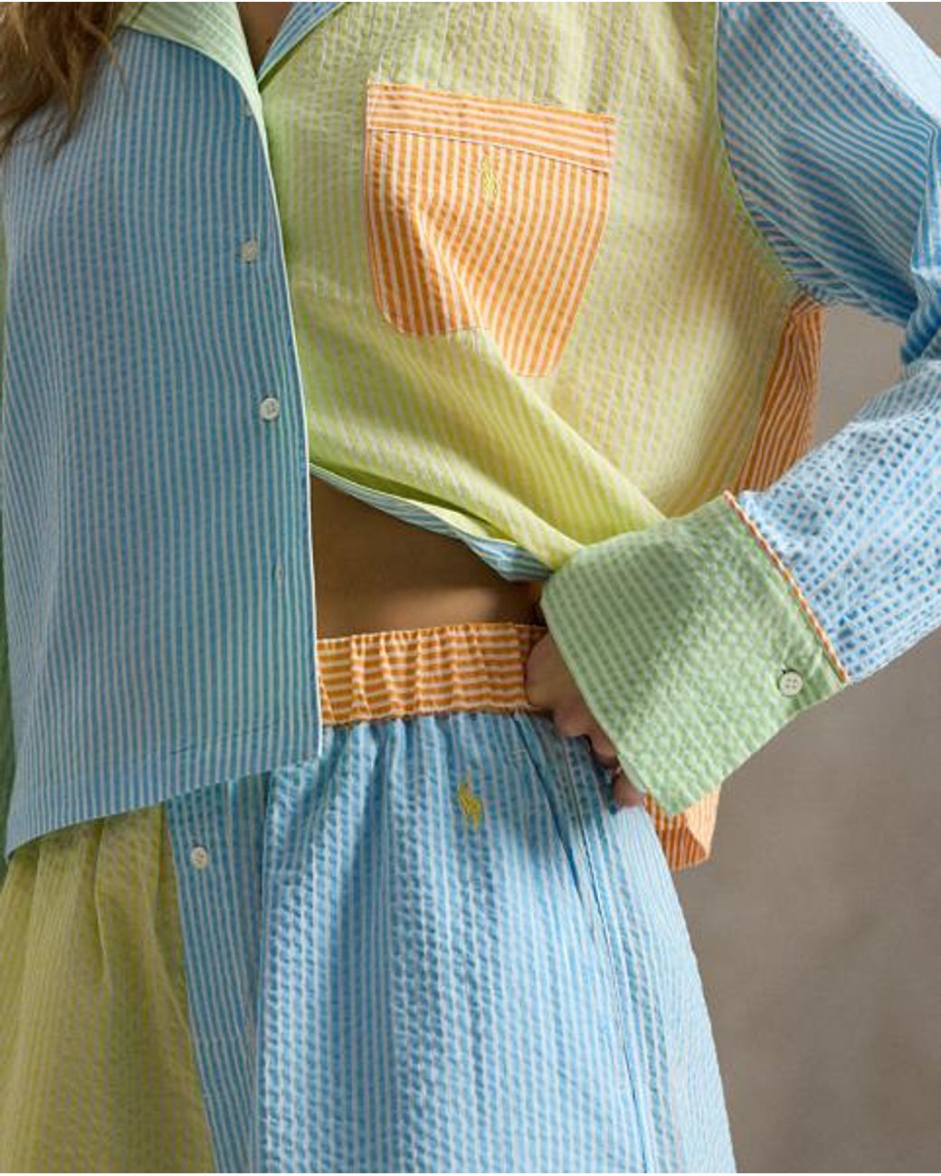 Polo Ralph Lauren Blue Seersucker-Pyjama Mit Boxershorts