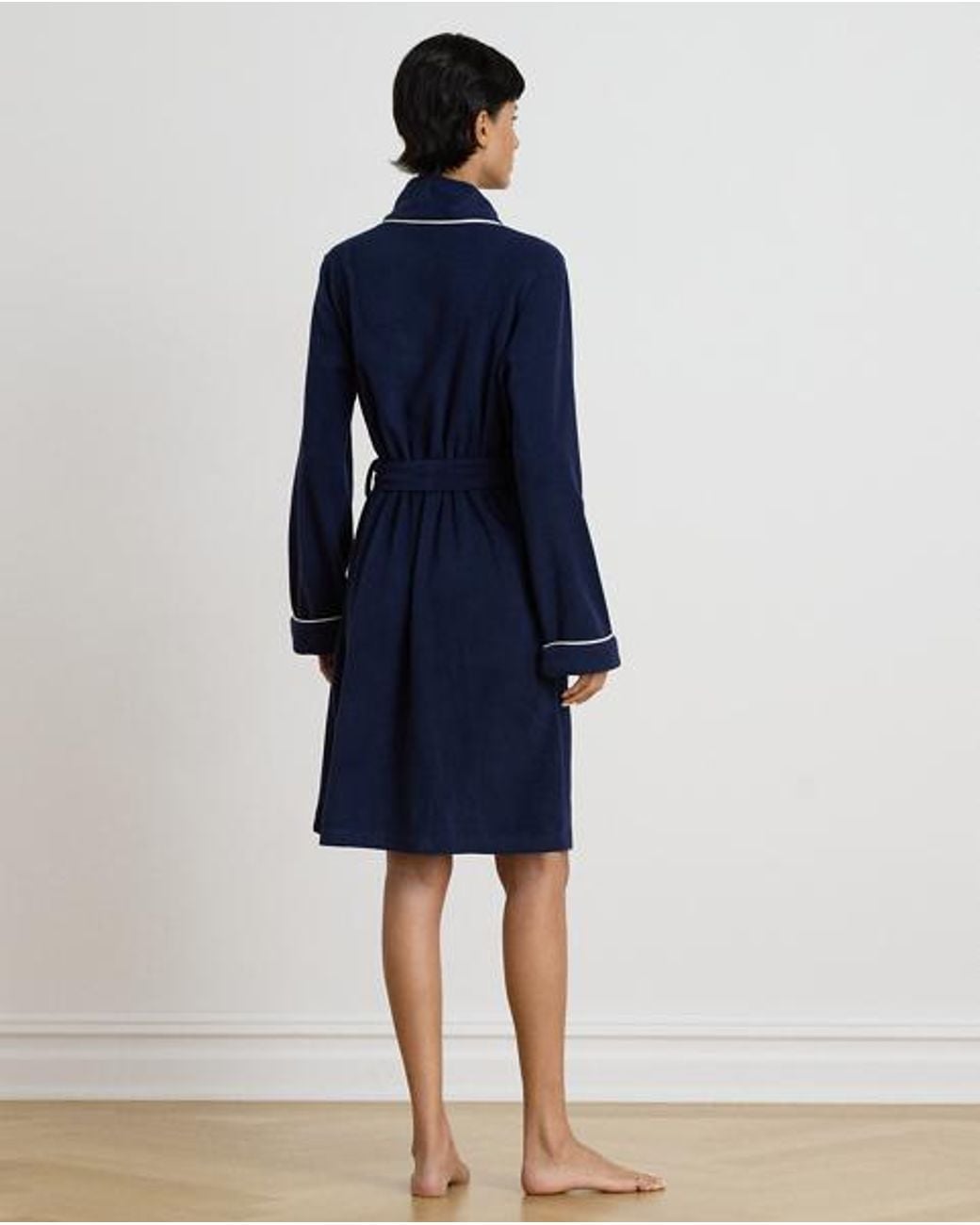 Ralph Lauren Blue Dog-Embroidered Fleece Shawl-Collar Robe