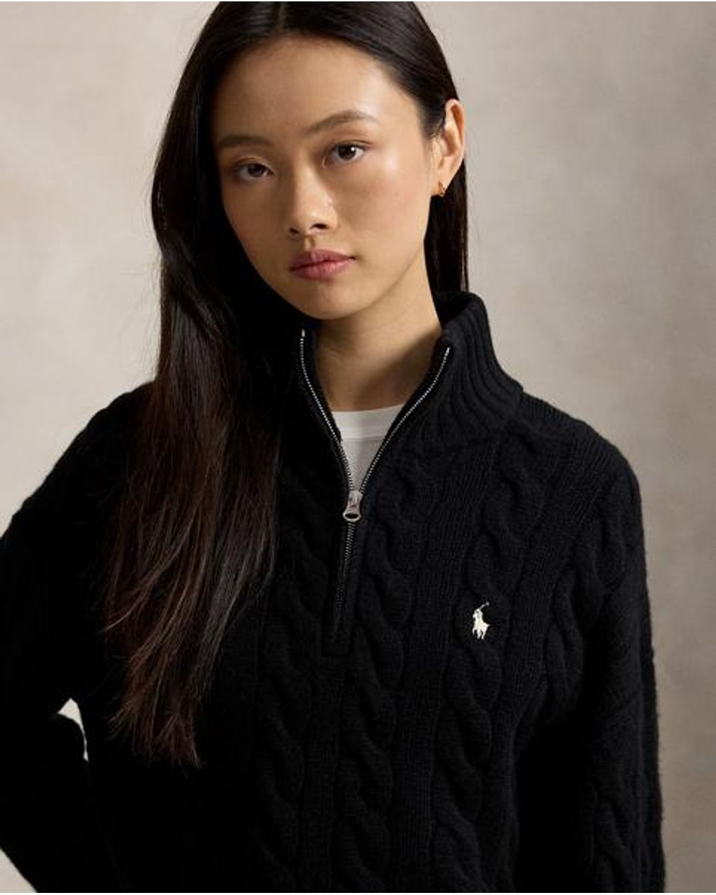 Polo Ralph Lauren Black Cable Wool-Cashmere Half-Zip Jumper