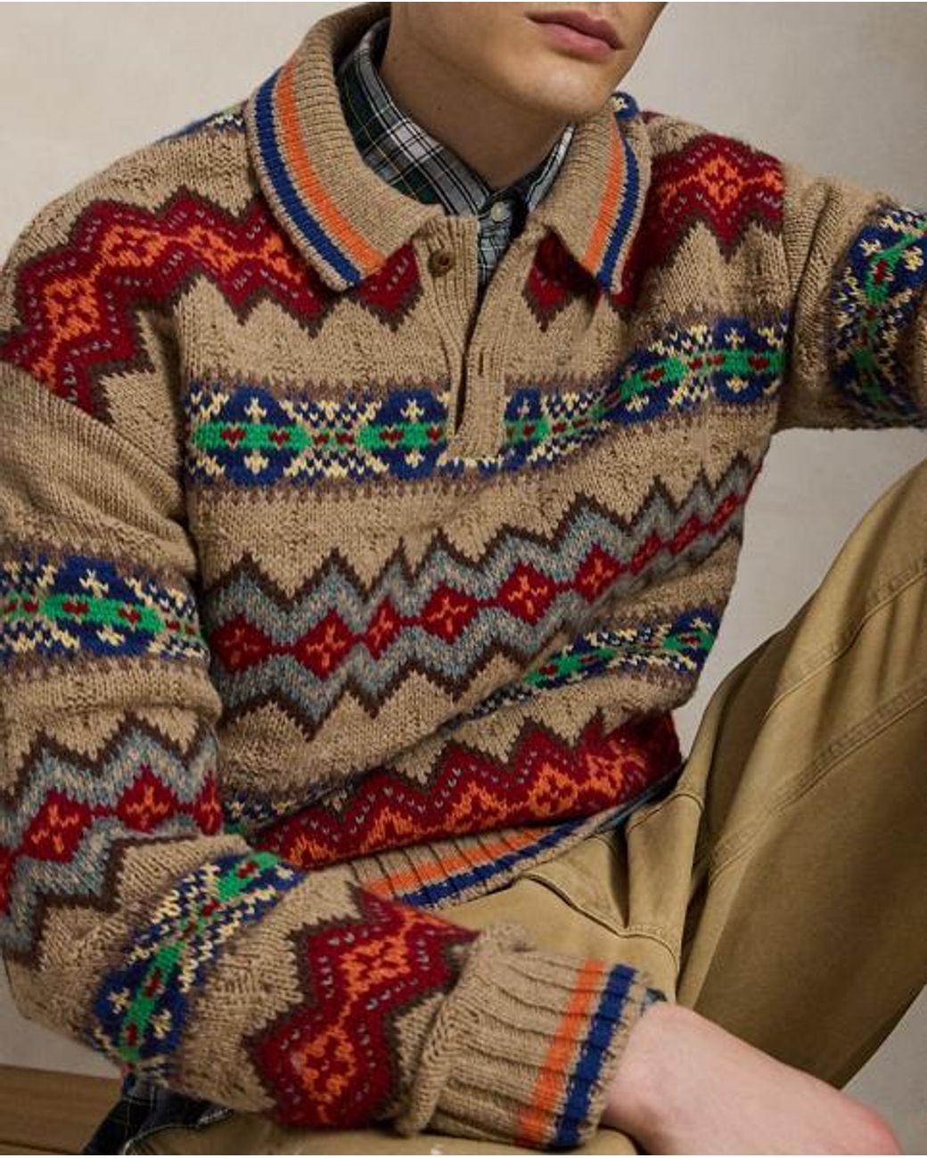 Polo Ralph Lauren Brown Fair Isle Wool-Blend Polo-Collar Jumper for men