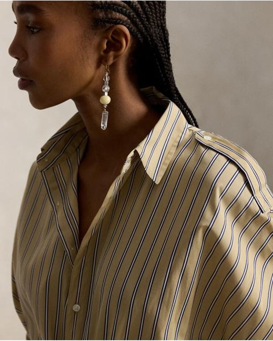 Polo Ralph Lauren Natural Striped Cotton Canvas Utility Shirtdress