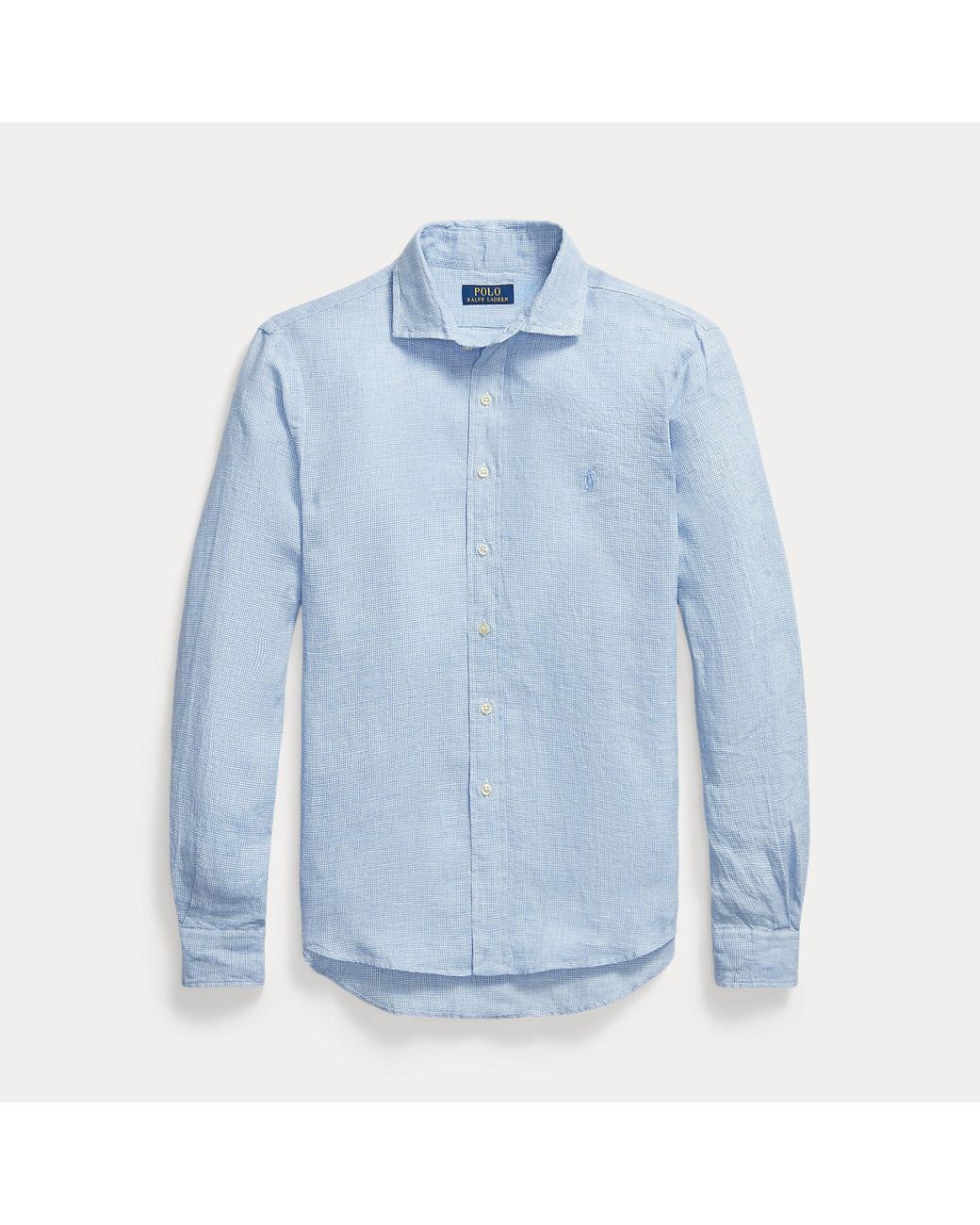 Polo Ralph Lauren Blue Custom Fit Houndstooth Linen Shirt for men