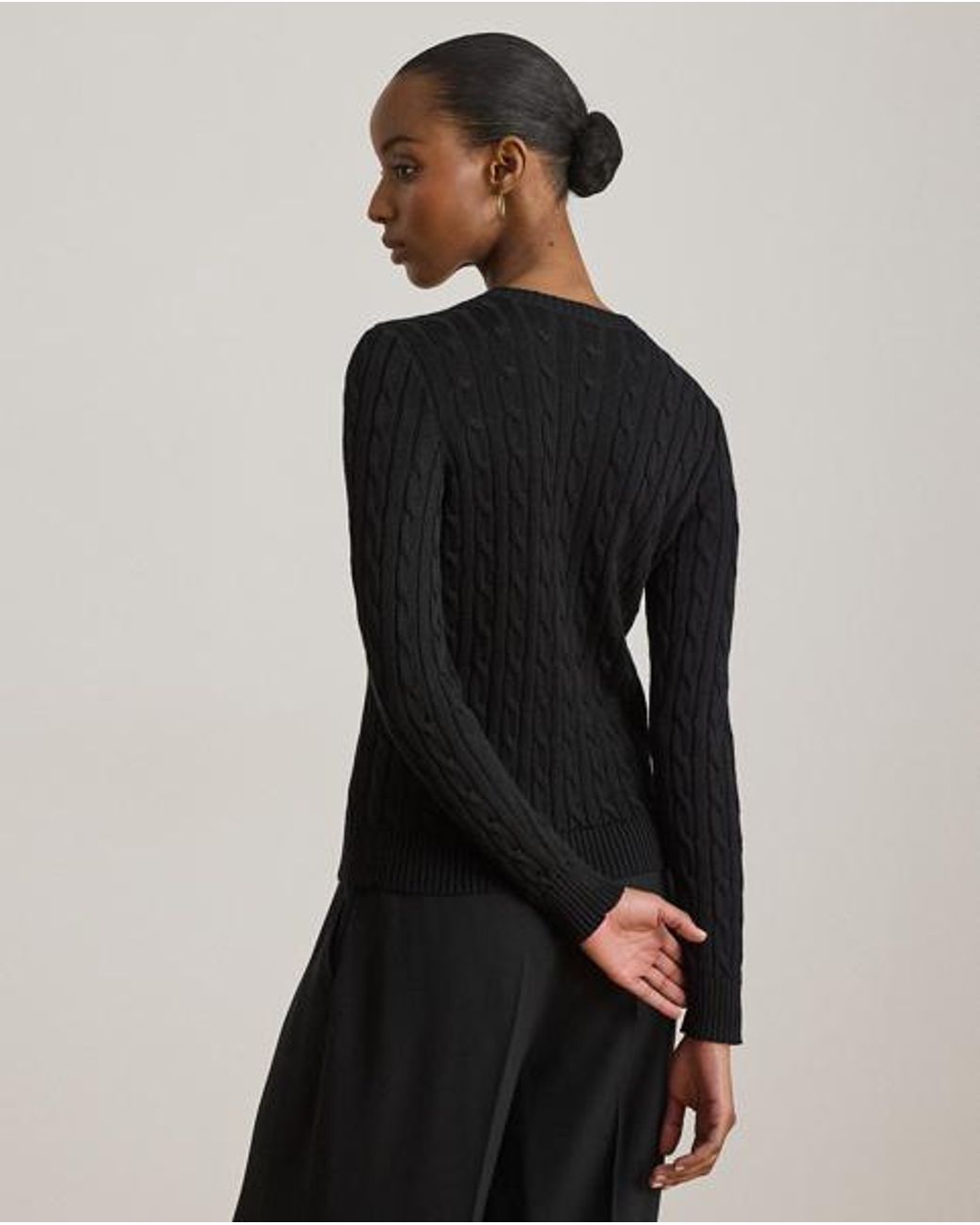 Ralph Lauren Black Cable-Knit Cotton-Blend Cardigan