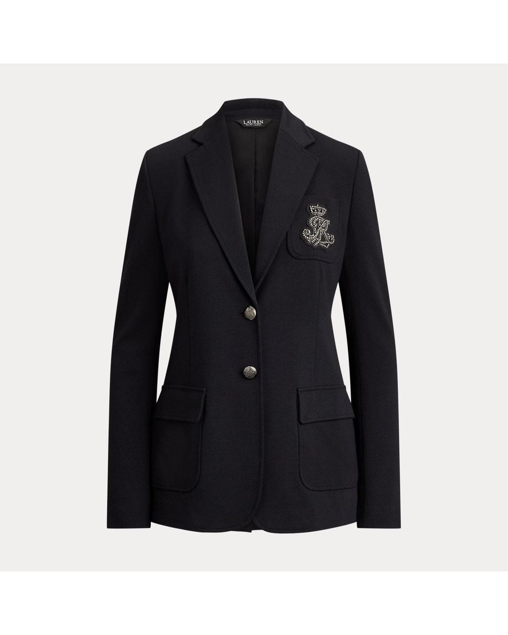 Ralph Lauren Black Rhinestone-Bullion Stretch Ponte Blazer