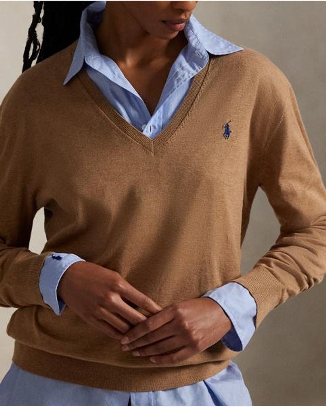 Polo Ralph Lauren Brown Cotton V-Neck Jumper
