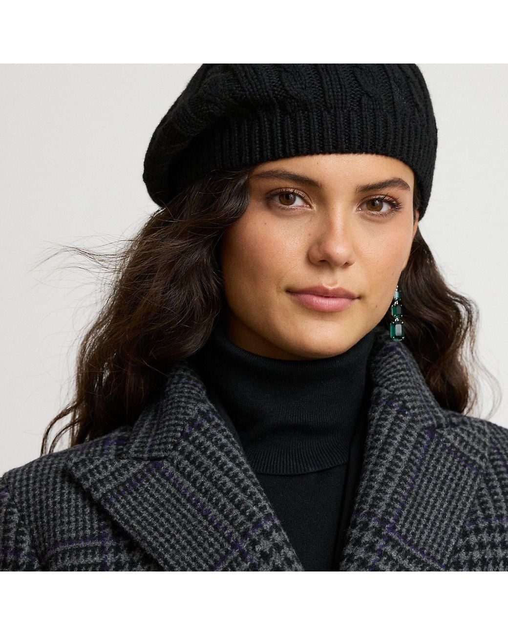 Ralph Lauren Black Cable-Knit Beret