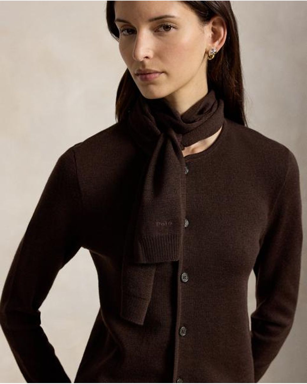 Ralph Lauren Black Tie-Scarf Wool Cardigan
