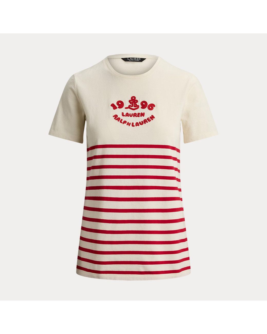 Ralph Lauren Red Gestreiftes T-Shirt Mit Logostickerei
