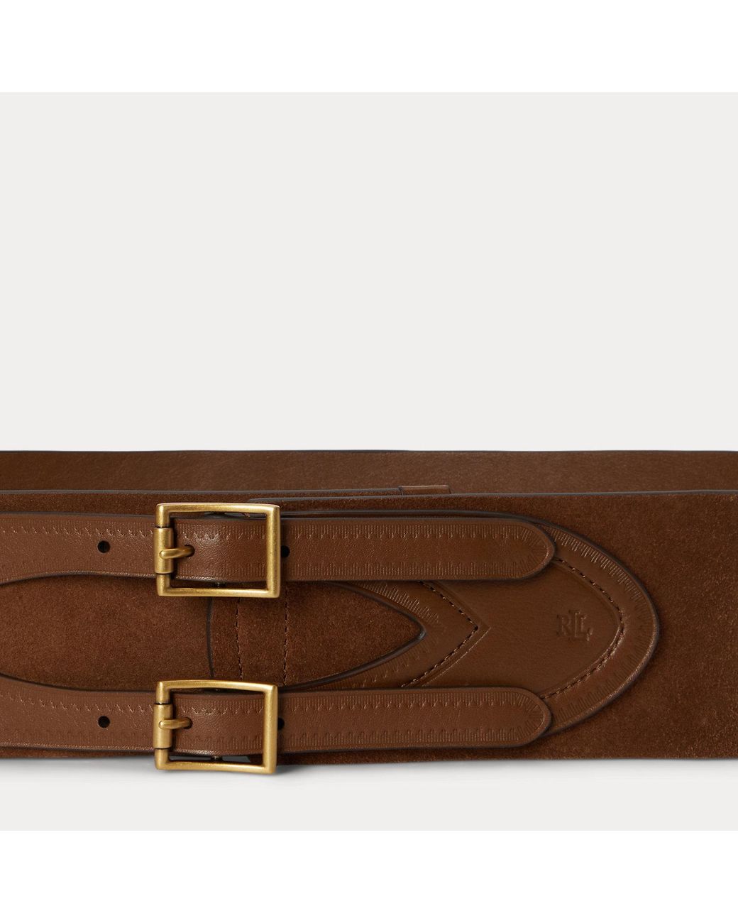 Ralph Lauren Brown Suede & Leather Double-Buckle Wide Belt