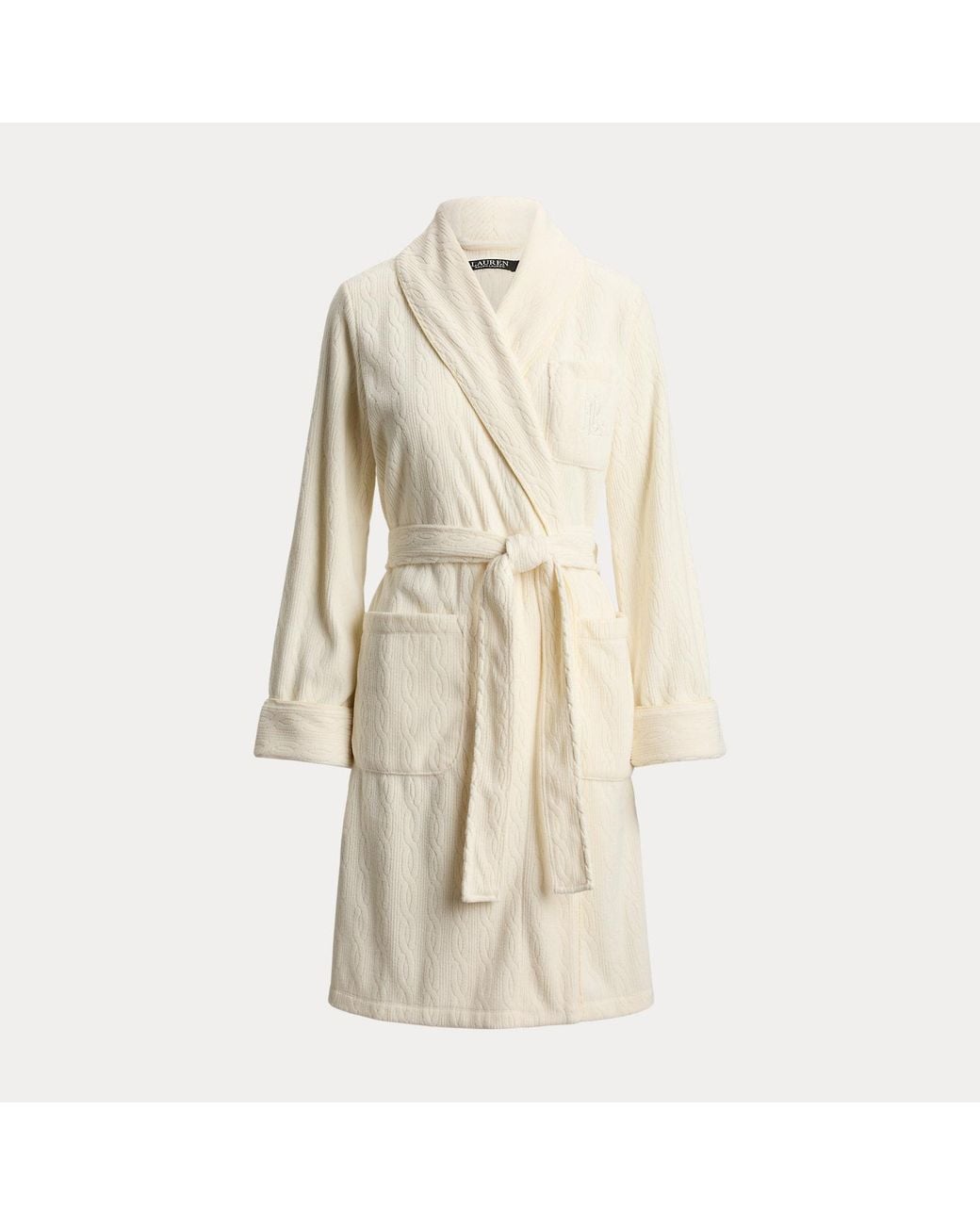 Ralph Lauren Natural Cable Microfleece Shawl-Collar Robe
