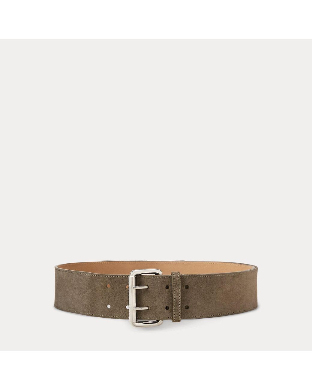 Ralph Lauren Green Calf-Suede Double-Prong Long Belt