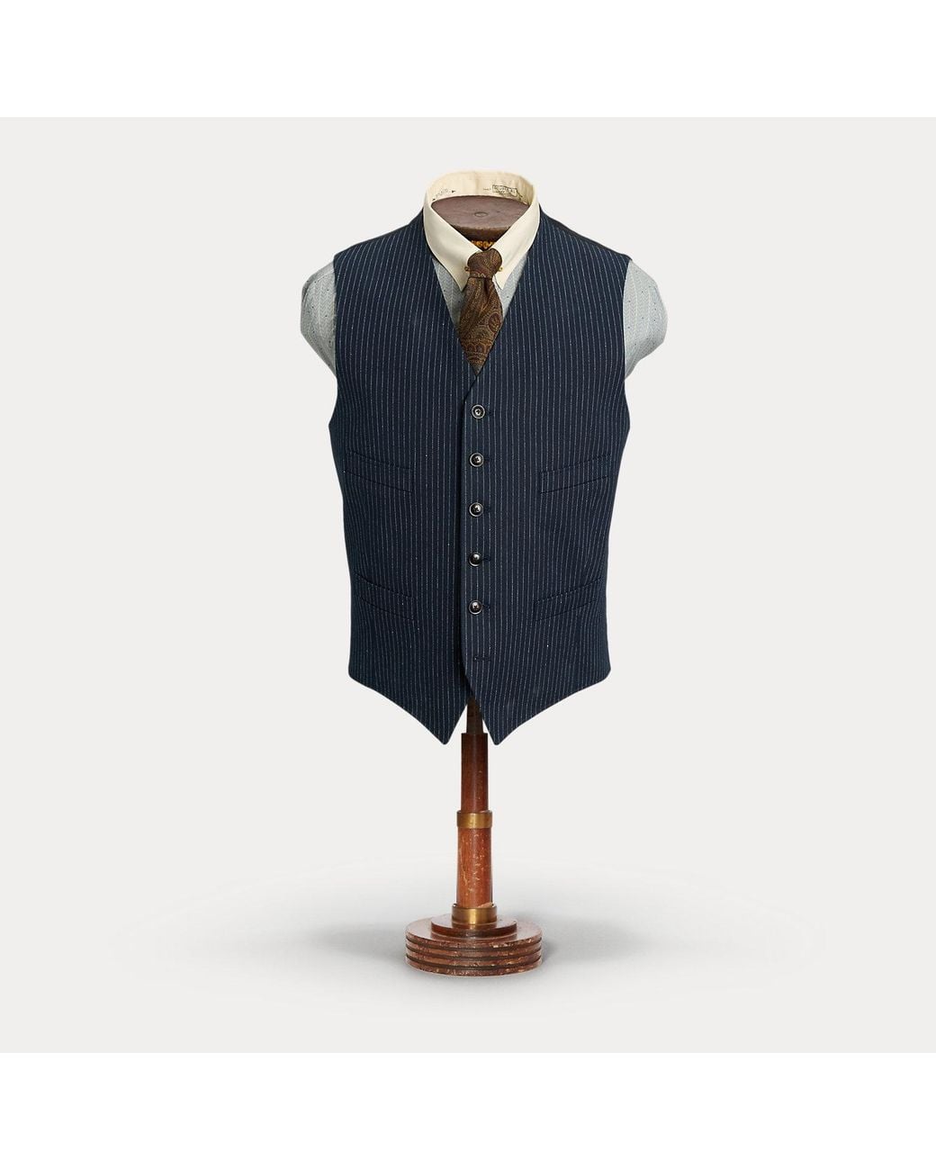 RRL Blue Striped Herringbone Waistcoat for men