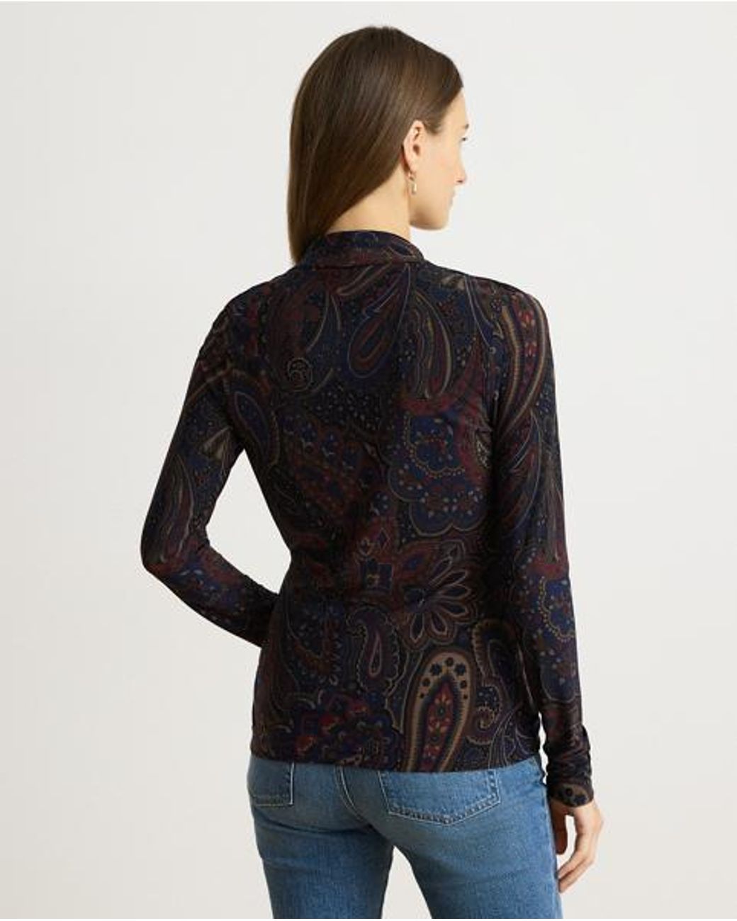 Ralph Lauren Black Paisley Stretch Jersey Surplice Top