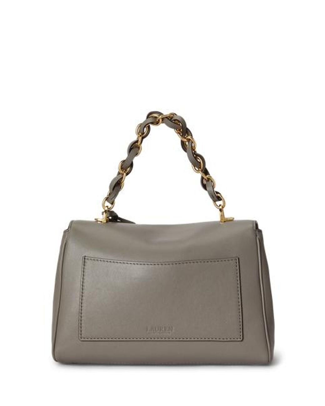 Ralph Lauren Gray Small Farrah Chain-Trim Soft Satchel