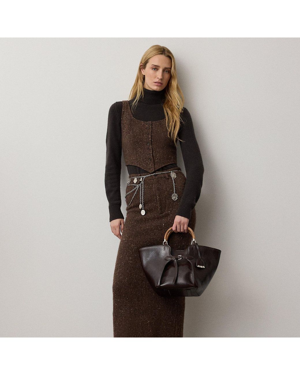 Ralph Lauren Black Fontaine Wool-Blend Donegal Tweed Skirt