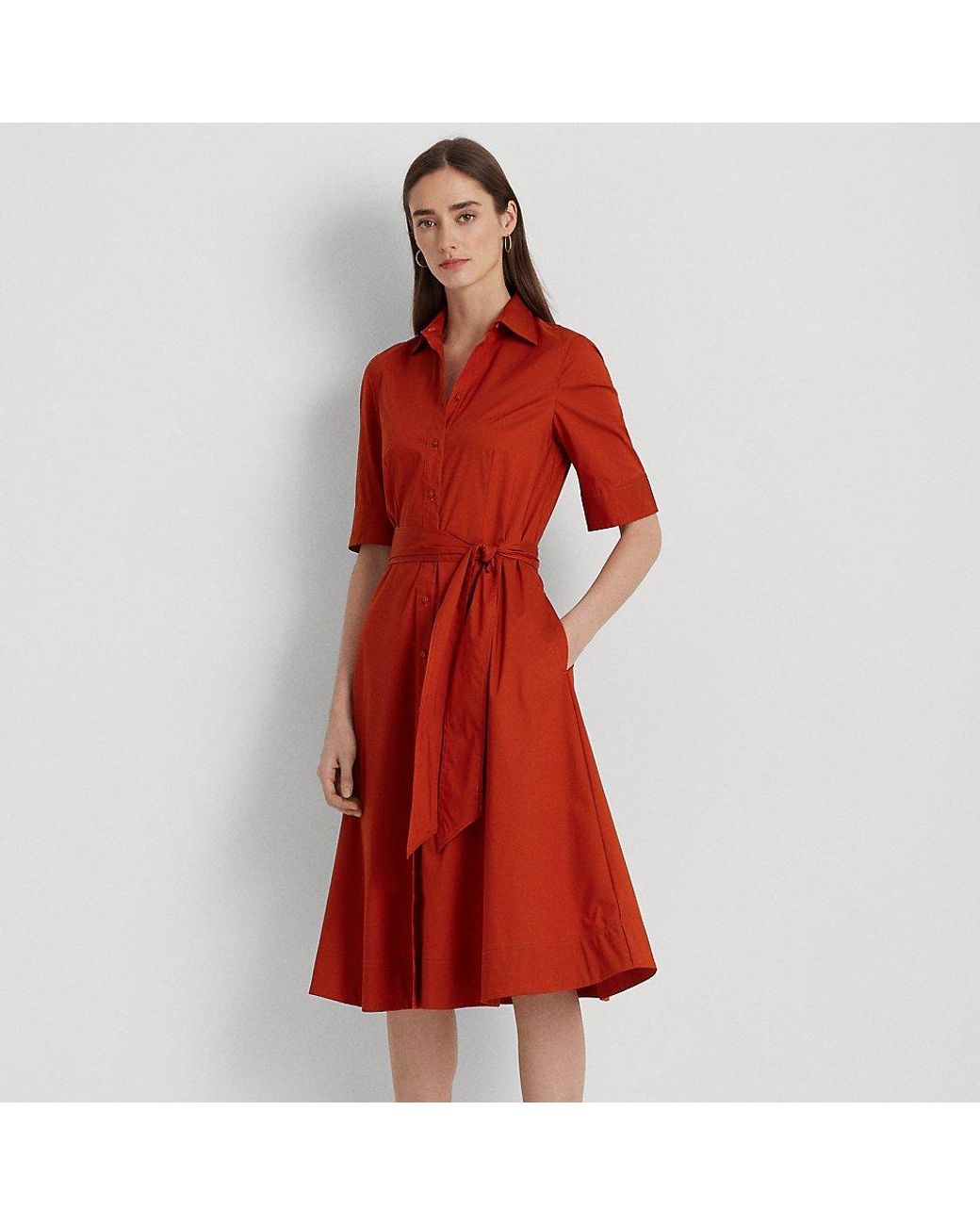 Vestido camisero de mezcla algodón de Ralph Lauren de color Rojo Lyst