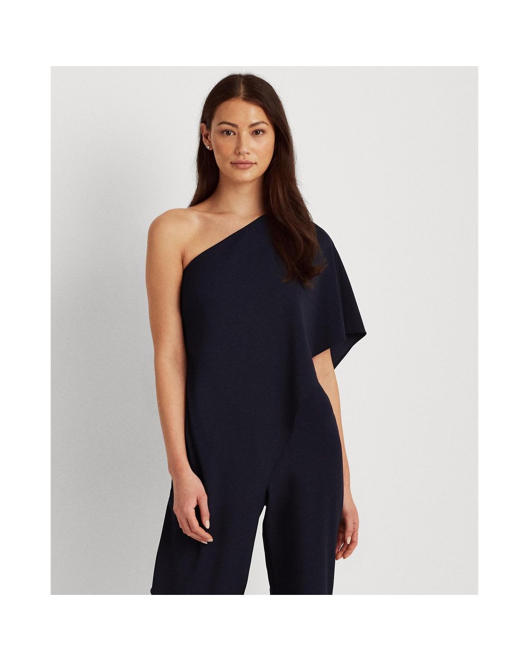 Ralph Lauren One-shoulder Cape Jumpsuit in Blue | Lyst