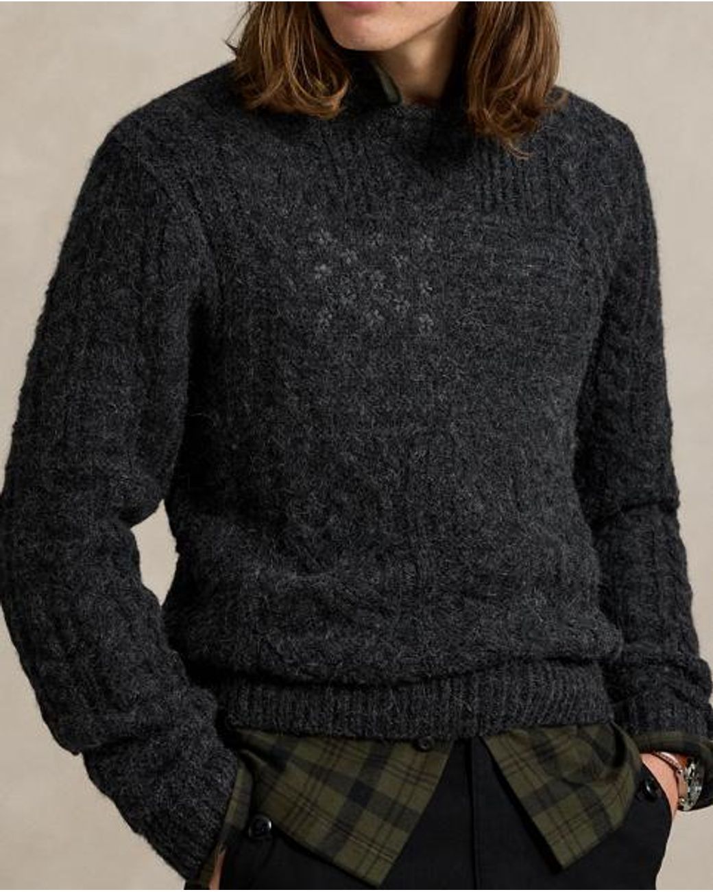 Polo Ralph Lauren Black Aran-Knit Flag Wool-Blend Jumper for men