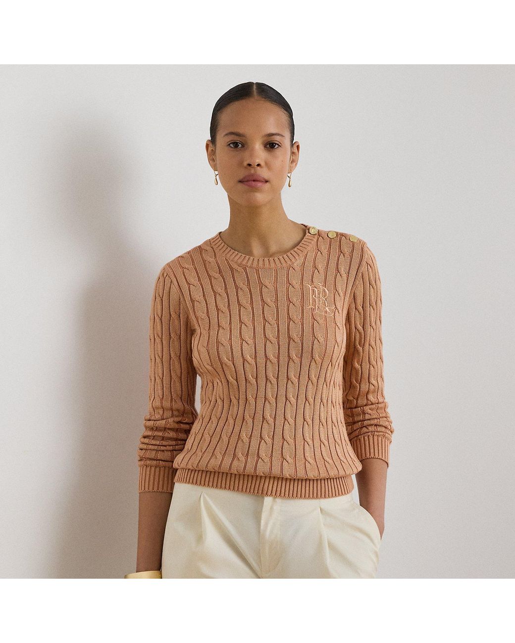 Ralph Lauren Brown Button-Trim Cable-Knit Jumper