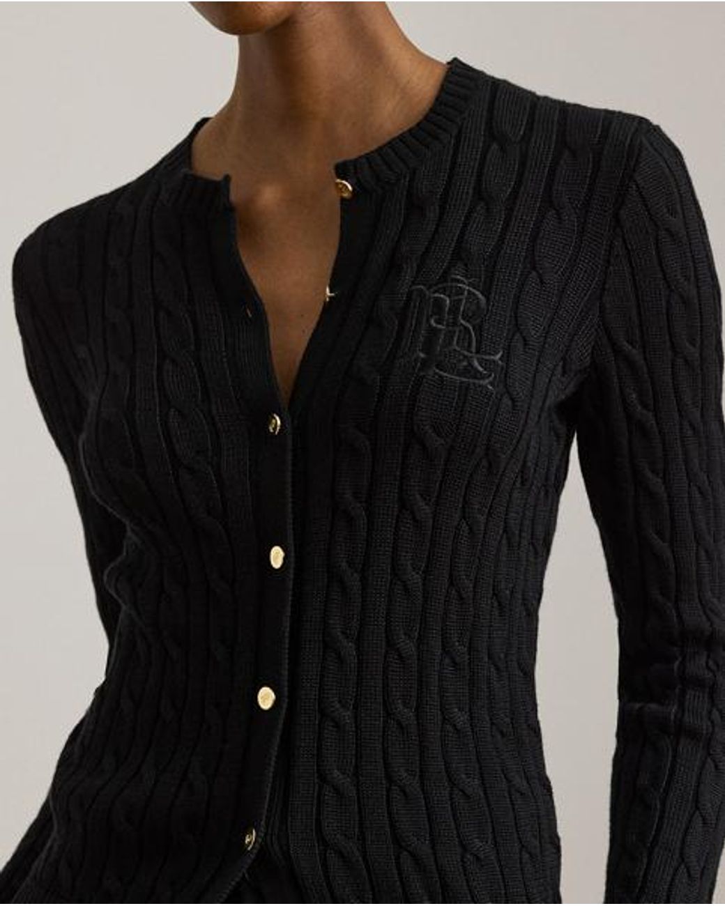 Ralph Lauren Black Cable-Knit Cotton-Blend Cardigan