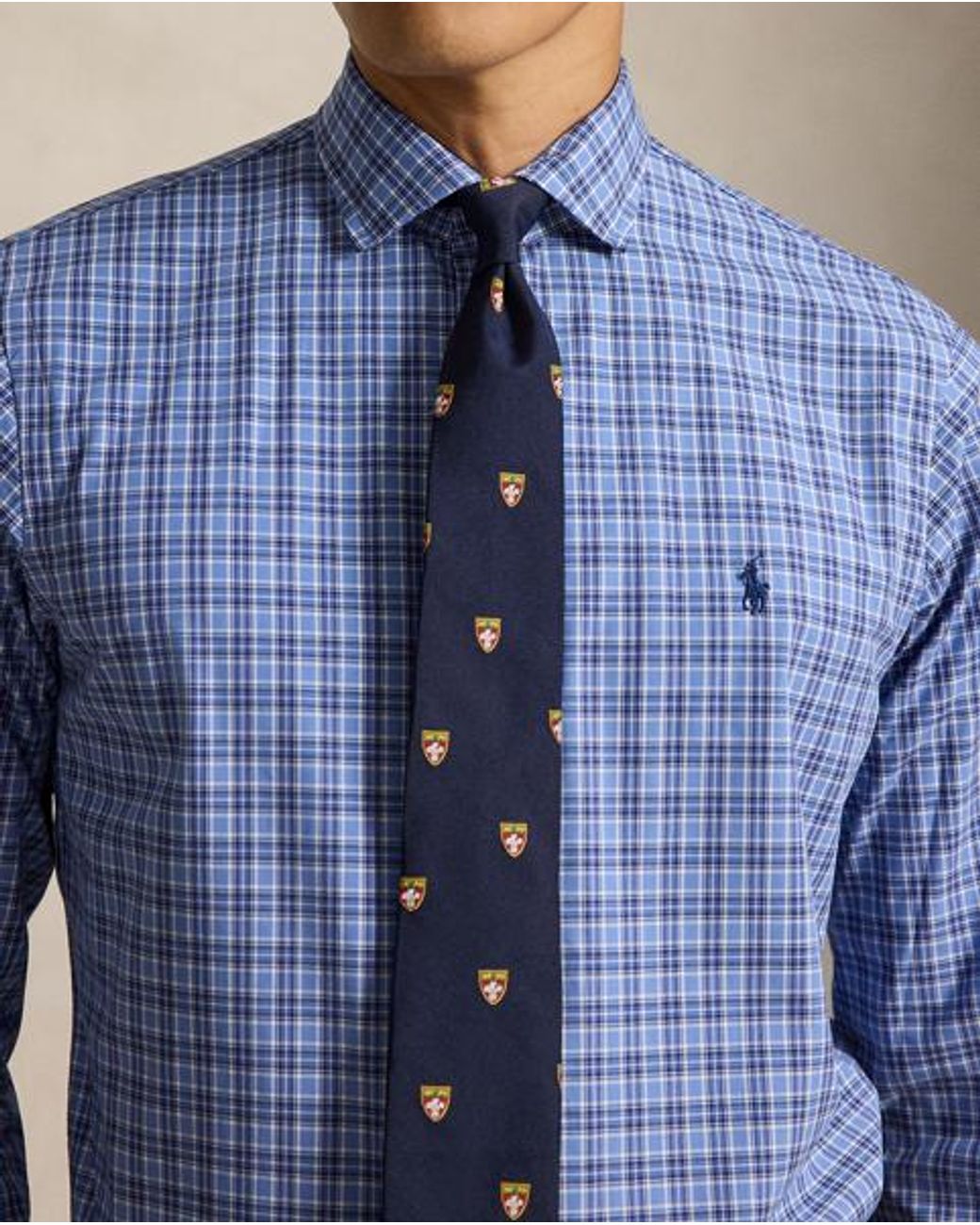 Polo Ralph Lauren Blue Custom Fit Plaid Stretch Poplin Shirt for men