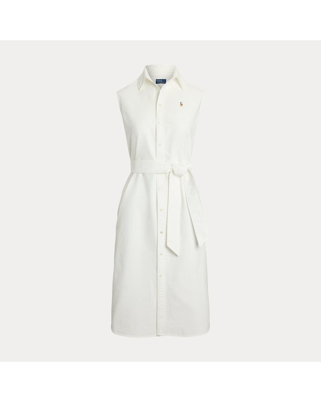 Polo Ralph Lauren White Belted Oxford Sleeveless Shirtdress