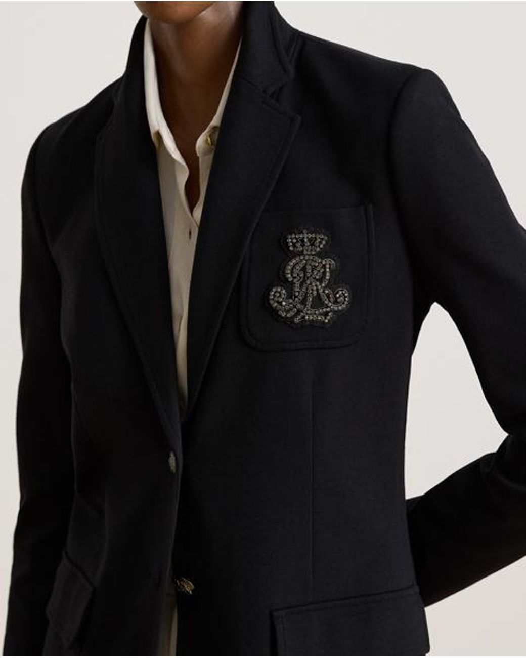 Ralph Lauren Black Rhinestone-Bullion Stretch Ponte Blazer