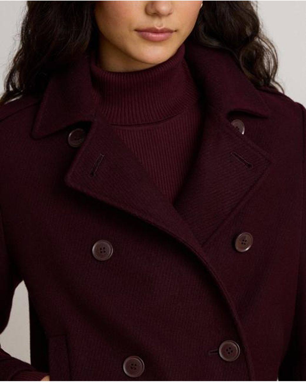 Ralph Lauren Purple Wool-Blend Double-Breasted Cropped Coat