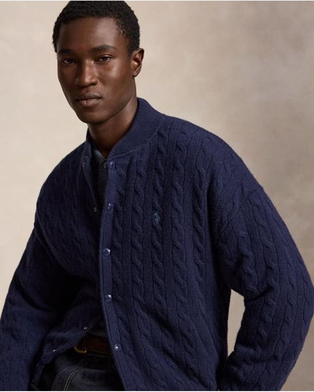 Polo Ralph Lauren Blue Relaxed Fit Cable-Knit Jumper Jacket for men