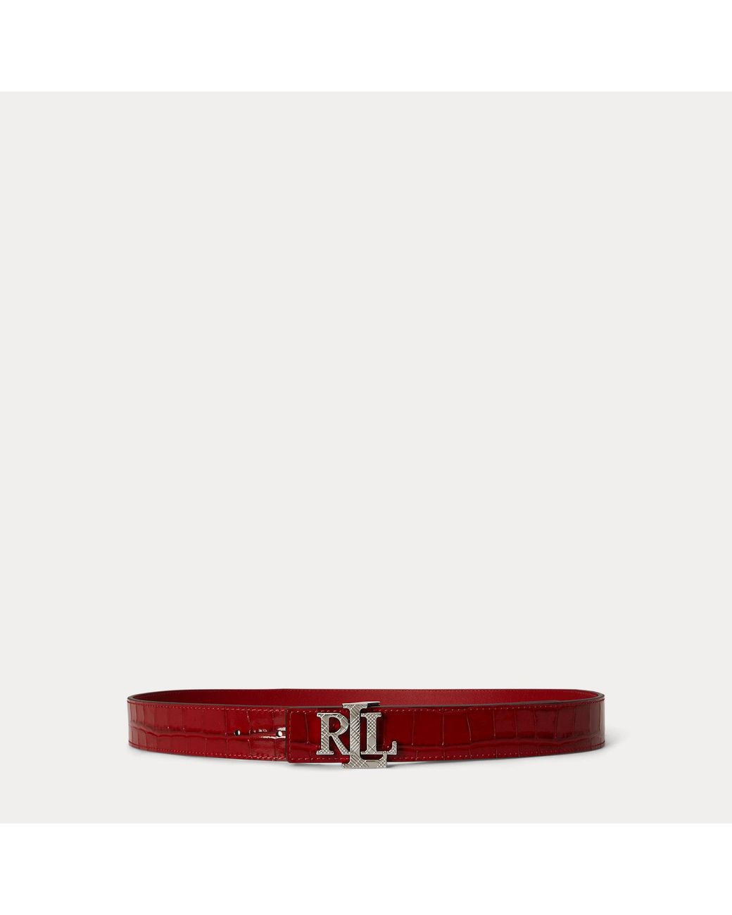 Ralph Lauren White Logo Reversible Croc-Embossed Belt