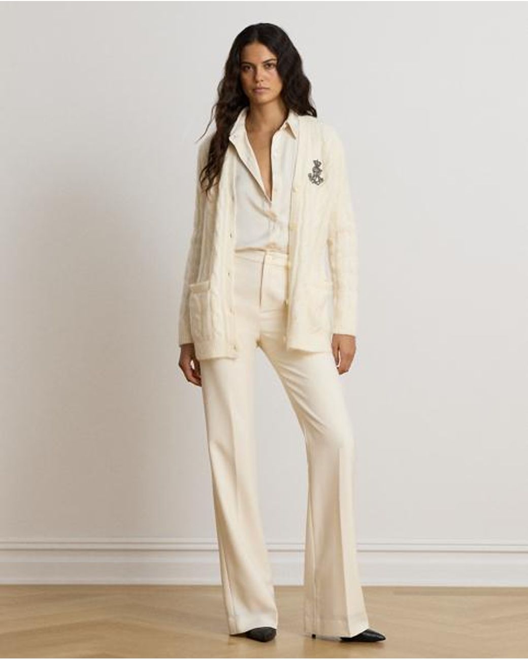Ralph Lauren Natural Bullion Cable-Knit Cardigan