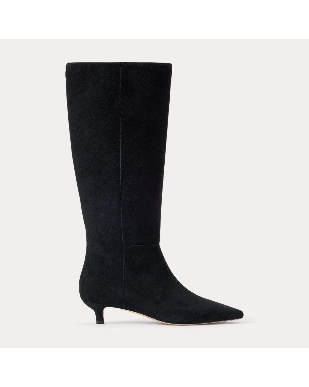 Ralph Lauren Black Francesca Sheep-Suede Tall Boot Heel