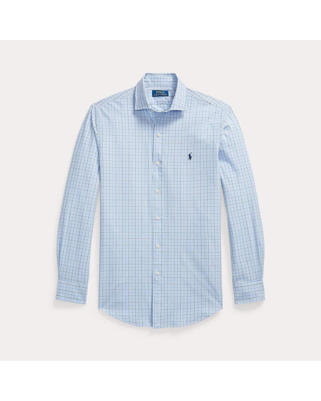 Polo Ralph Lauren Blue Custom Fit Plaid Stretch Poplin Shirt for men